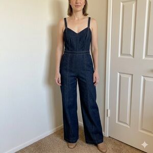 Banana Republic Denim Wide Leg Jumpsuit Size 8 Dark Blue Cotton Adjustable